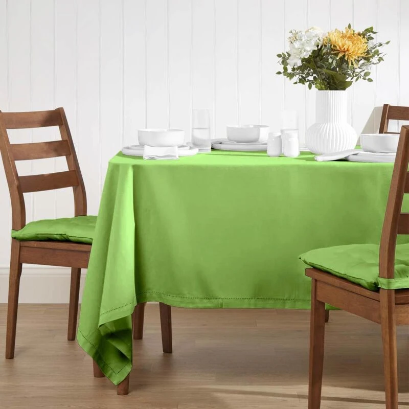 Image of Homescapes Plain Cotton Tablecloth, 178cm x 300cm Lime