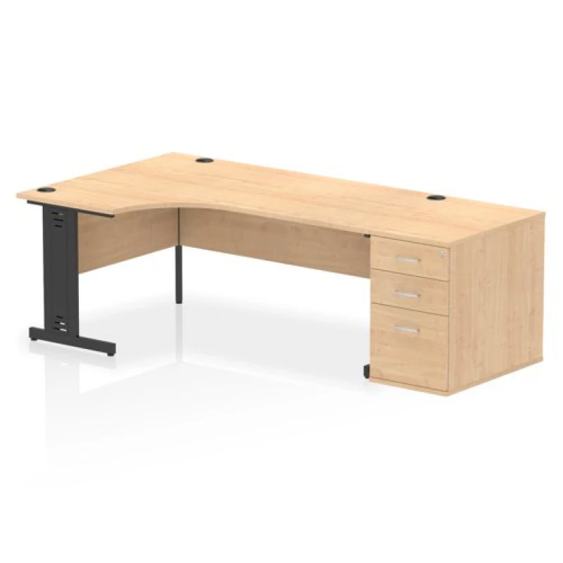 Image of Impulse Impulse 1800mm Left Crescent Office Desk Maple Top Black Cable Managed Leg Workstation 800 Deep Desk High Pedestal IWSLC188BCMMPE
