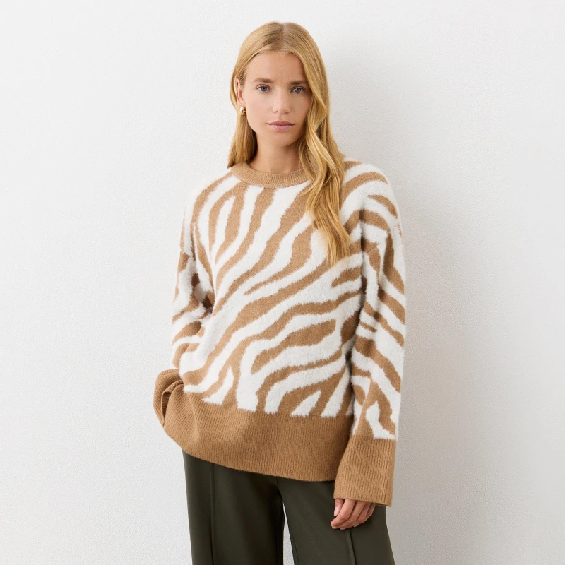 Image of Finery Tulle Print Knit Jumper TAN ZEBRA female 16 (XL)