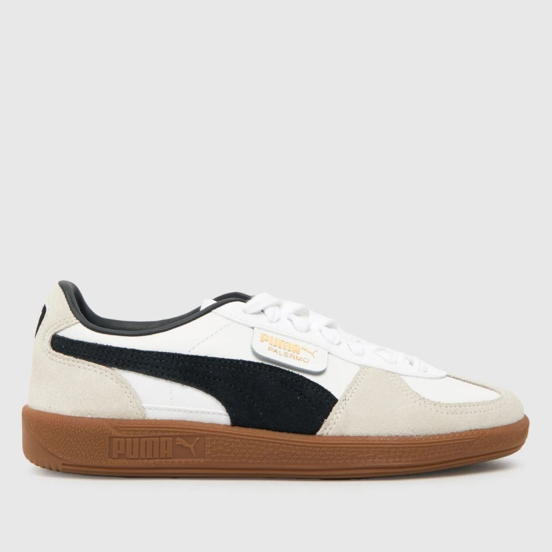 Image of PUMA Palermo Leather Trainers in White & Black White & Black UK 3 (EU 35½)