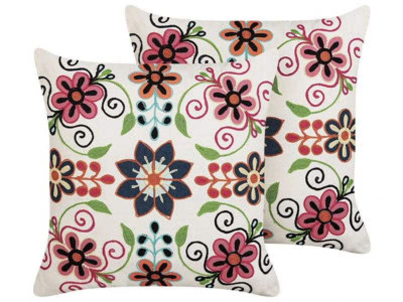 Image of Beliani Set Of 2 Decorative Cushions Bahraich Cotton 50 X 50 Cm Multicolour Floral Pattern