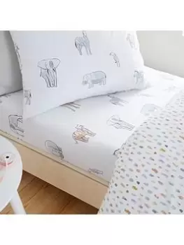 Image of Little Bianca Zoo Animals Cotton Fitted Sheet, Multi, Size Junior