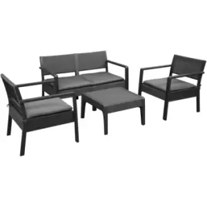 Image of Outsunny - 4PCS Patio pp Rattan Style Garden Loveseat, Armchairs & Tea Table Set - Grey
