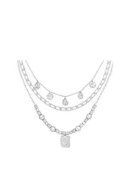 image of Bibi Bijoux Silver 'Molten Metal' Triple Layered Necklace, Silver, Women