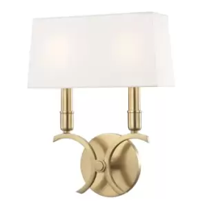 image of Gwen 2 Light Small Wall Sconce Brass, Faux Silk