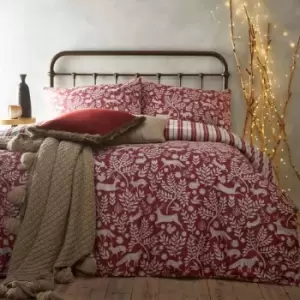 Image of Furn. Skandi Woodland Double Duvet Cover Set Cotton Wildberry