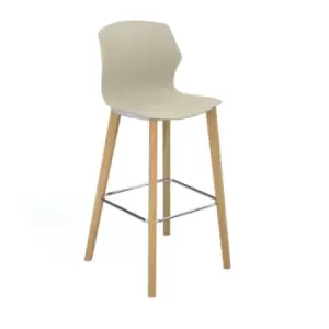 image of Roscoe high stool with natural oak legs and plastic shell - sandy beech