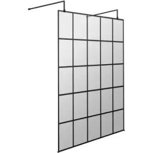 Image of Frame Effect Wet Room Screen with Support Arms and Feet 1400mm Wide - 8mm Glass - Hudson Reed