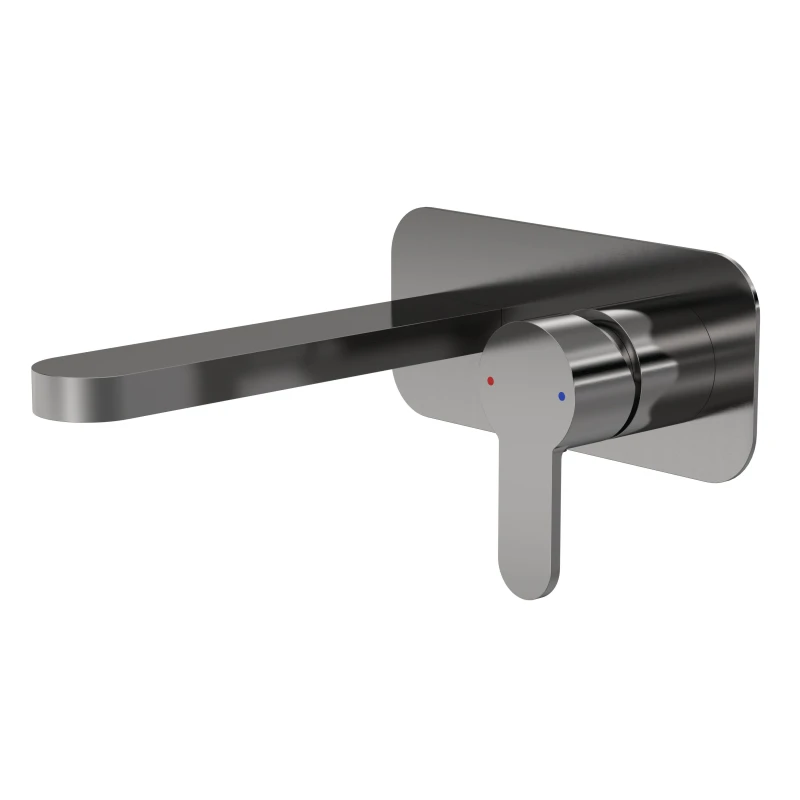 Image of Balterley Wall Mount 2 Tap Hole Basin Mixer Tap Back Plate Brushed Pewter Silver