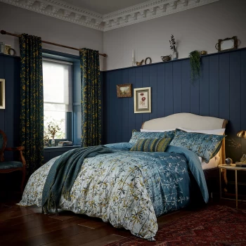 image of Clarissa Hulse Dark Blue Cotton 'Goosegrass' Duvet Cover Set - double