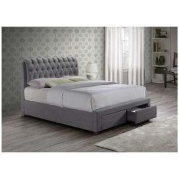 image of Furniture Valentino 2 Drawer Storage Bed Grey Fabric Upholstered 4ft6 Double 135cm - Birlea