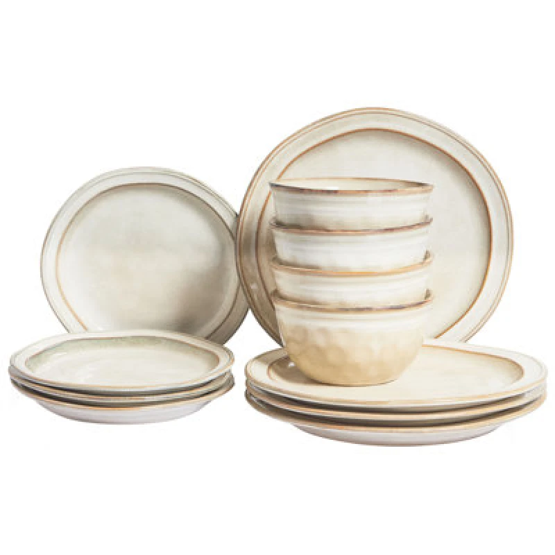 Image of Beliani Set Of 12 Dinnerware Chives Stoneware Light Beige