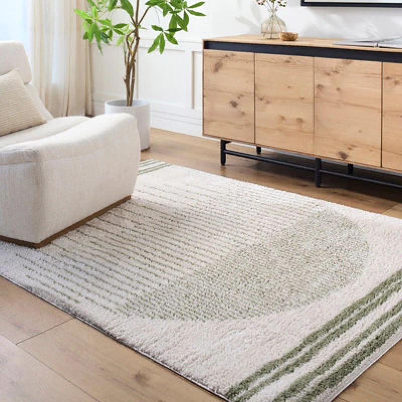 Image of Livabliss Machine Washable Global Shaggy Grass Green Enso3 Area Rug 160 X 213cm - Easy Care, Non Shedding, Ideal For Living Room & Bedroom