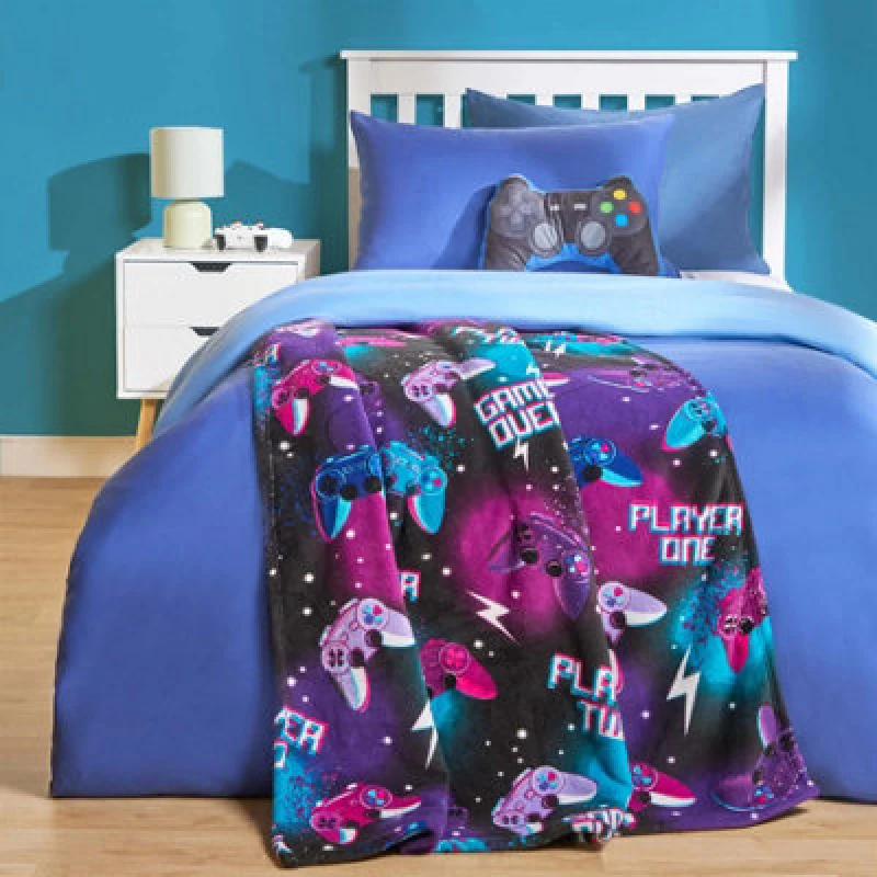 Image of OHS OHS Gaming Sherpa Fleece Throw Over Bed Balnket Warm Supersoft in Black One Size Unisex 5027434214013