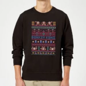 Image of Nintendo Donkey Kong Retro Black Christmas Sweatshirt - L - Black