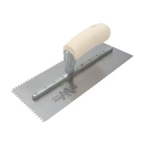 image of Marshalltown M701S Notched Trowel V 3/16in Wooden Handle 11 x 4.1/2in