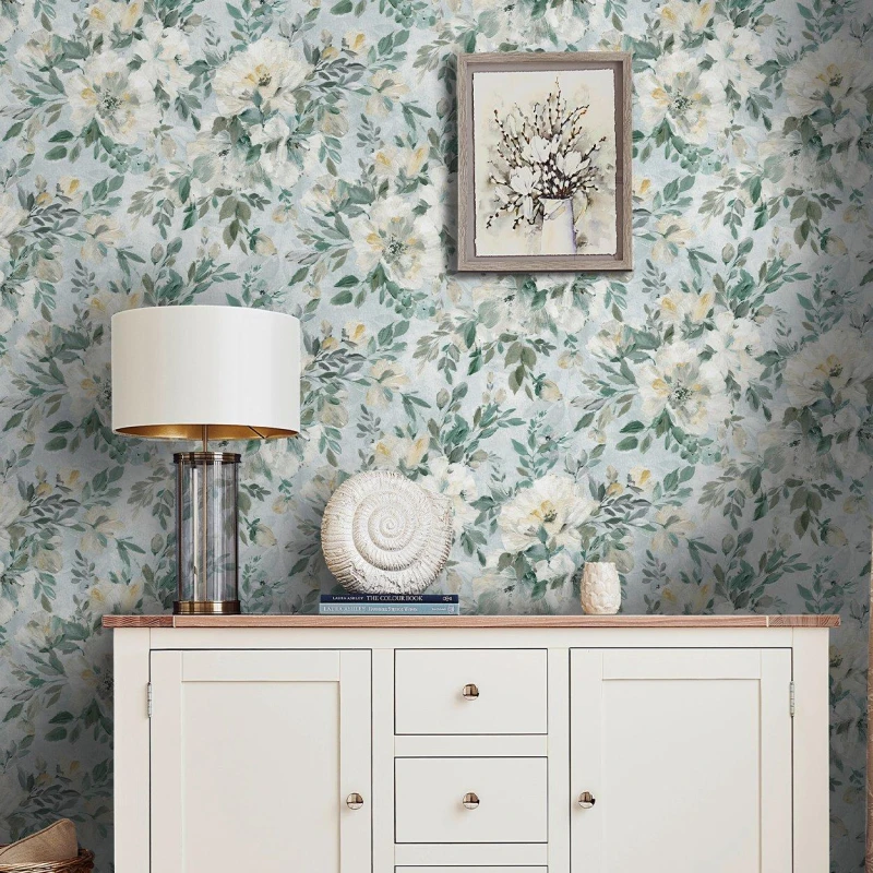 Image of Laura Ashley Laura Ashley Elowen Peony Pale Teal Wallpaper Green unisex One size