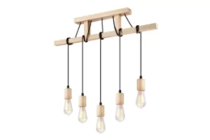 Image of Leon Industrial Bar Pendant Ceiling Light Natural, 5x E27