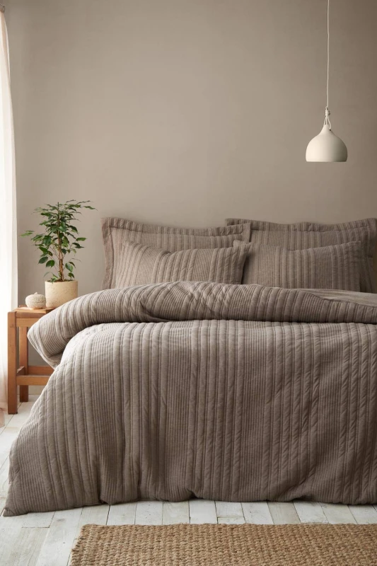 Image of Pineapple Elephant 'Tamba Jersey Stripe' Duvet Cover Set in Brown Size: Super King Brown Unisex Super King