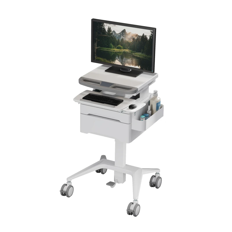 Image of ProperAV Mobile Workstation Trolley Cart - 2 Drawers Pneumatic Height