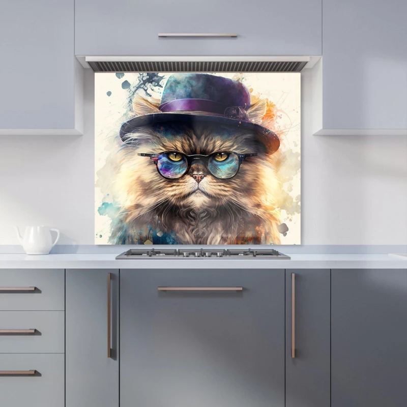 Image of Warren Reed - Designer Persian Cat Splashart Kitchen Splashback Size: 600mm x 750mm Multicolor Unisex 600mm x 750mm