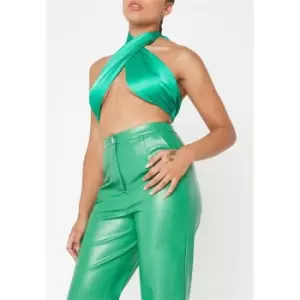 Missguided Petite Satin Halterneck Bralet - Green