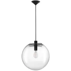 Image of Merano - Edinburg 30cm Globe Pendant Ceiling Light Clear Glass, Black Metal Black Fabric Wire LED E27