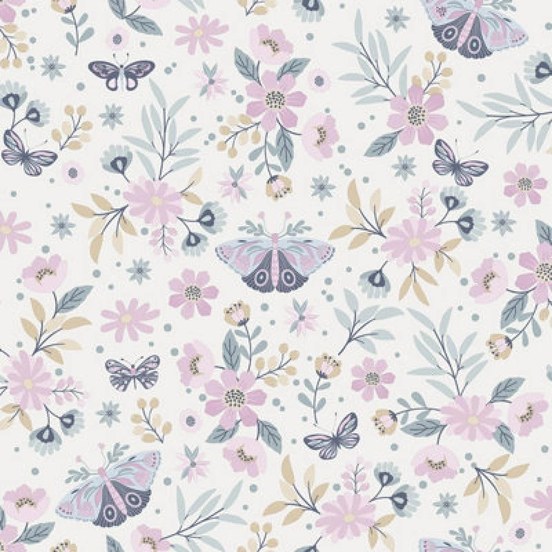 Image of Yes-Online Yol Sweet Meadow Pink Wallpaper Flowers Butterflies Girls Bedroom Feature Wall