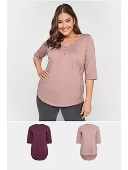 Image of Yours Pintuck Henley 2 Pack - Purple & Pink, Purple, Size 16, Women