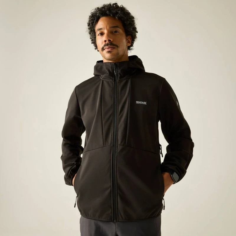 Image of Regatta Mens Tredmoor Water-Resistant Hooded Softshell Jacket in Jet Black Size: 3XL Jet Black Male 3XL