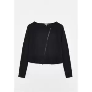 image of Missguided Plus Size Rib Long Sleeve Zip Detail Crop Top - Black