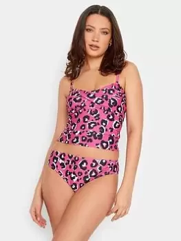 image of Long Tall Sally Pink Leopard Twist Front Tankini, Pink, Size 22, Women