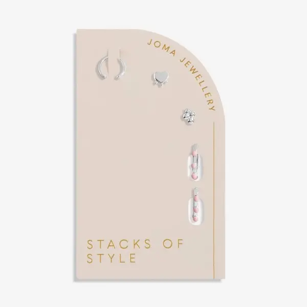 Image of Stacks Of Style Pink Enamel Silver Plated Set Of Earrings 7098