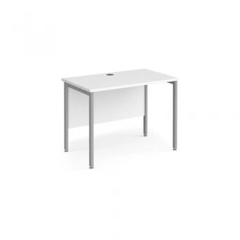 image of Office Desk 1000mm Rectangular Desk With H-Frame Leg White Tops With Silver Frames 600mm Depth Maestro 25