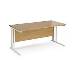 Image of Rectangular Straight Desk Oak Wood Cable Managed Legs White Maestro 25 1600 x 800 x 725mm