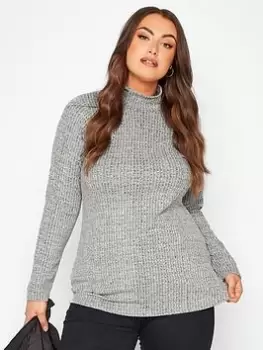 Image of Yours Space Rib Turtleneck Top - Grey, Black, Size 16, Women