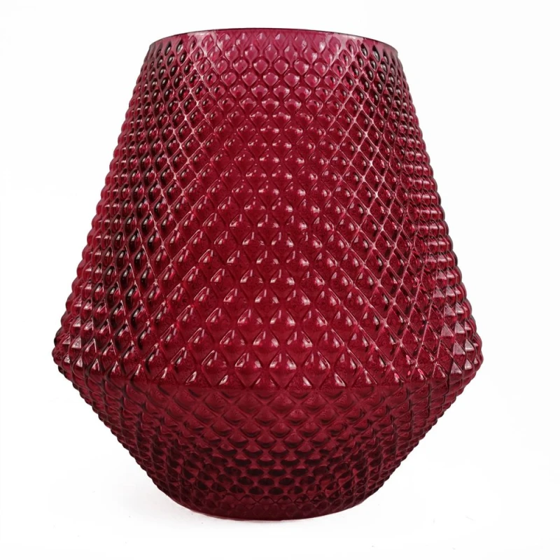 Image of Leaf Glass Vase Diamond Embossed Pink Glass Vase 23cm Botanik Pink