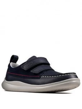 Image of Clarks Crest Art Boys Strap Shoes - Navy, Size 2.5 Older