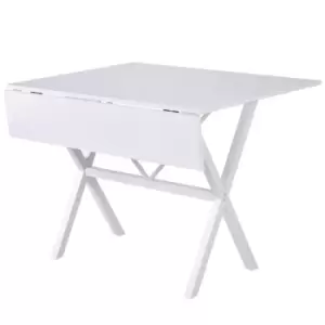 Image of Homcom Dining Table Drop Leaf Design Foldable Metal Frame Seats Up To 6 White