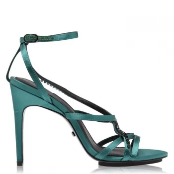 image of Reiss Dana Jewel Strap Heeled Sandals - Emerald Satin