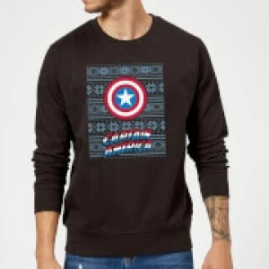 image of Marvel Comics Captain America Caps Shield Black Christmas Sweatshirt - L - Black