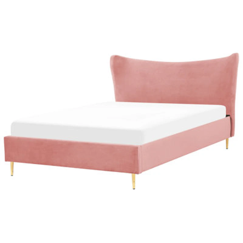 Image of Beliani Bed Velvet Chaleix 160 X 200 Cm (Eu King Size) Peach Pink