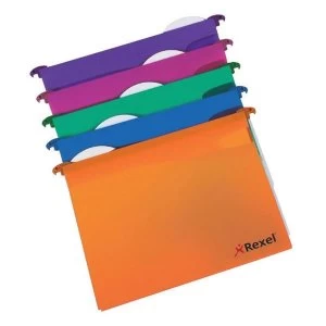 image of Rexel Multifile Extra Foolscap Polypropylene Suspension File V-Base 30mm Assorted Colours - 1 x Pack of 10 Suspension Files