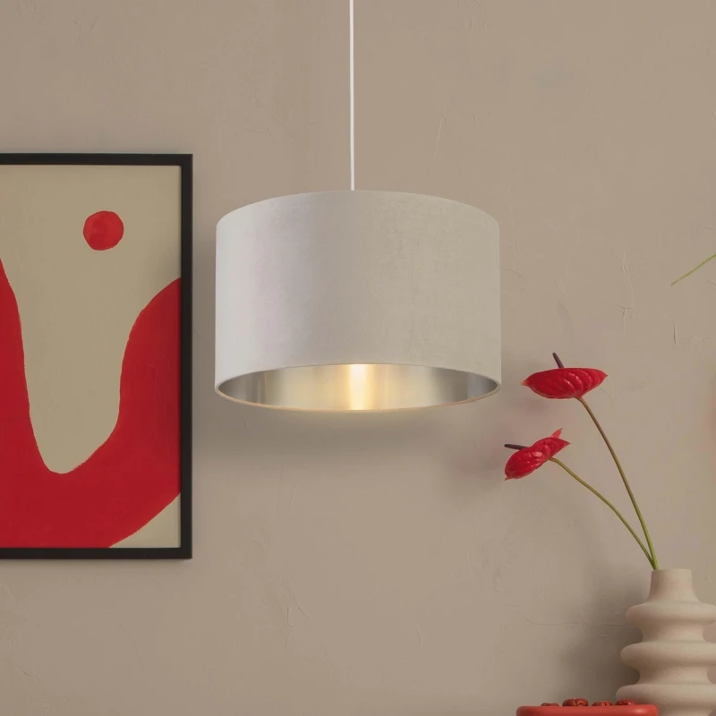 Image of Lighting Collection Velvet Drum Shade Grey unisex 45cm