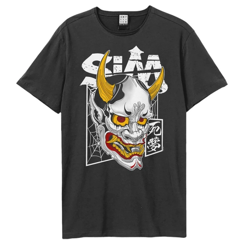 Image of Amplified Mens Samuria Mask SiM T-Shirt in Charcoal Size: Large Charcoal Male L