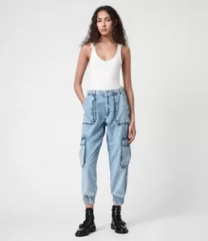 Image of AllSaints Womens Frieda High-Rise Denim Trousers, Blue, Size: 6