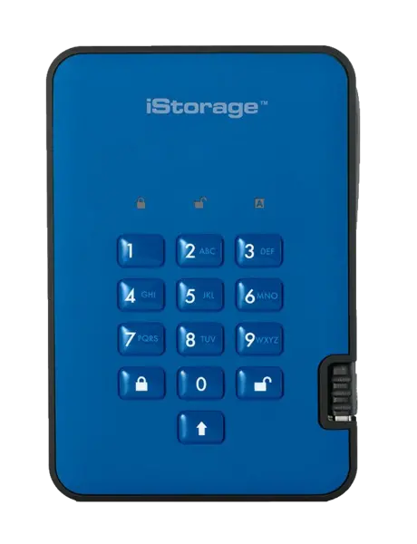 Image of iStorage diskAshur2 500GB Mobile External Hard Drive in Blue - USB3.1