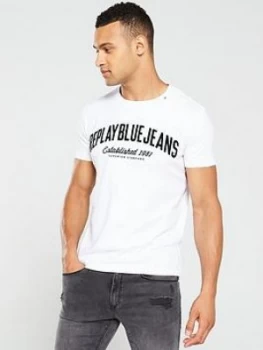 Image of Replay Blue Jeans Logo T-Shirt - White, Size XL, Men