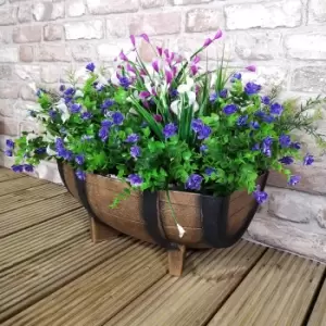 Image of Medium Oak Barrel Effect Plastic Decorative Garden Trough Planter