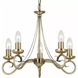 image of Loops - Hanging Flush Ceiling Pendant 5 Light antique brass Chandelier Multi Lamp Holder